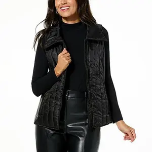 Curations x Nicole Hickl Quilted Puffer Vest with Faux Leather Detail