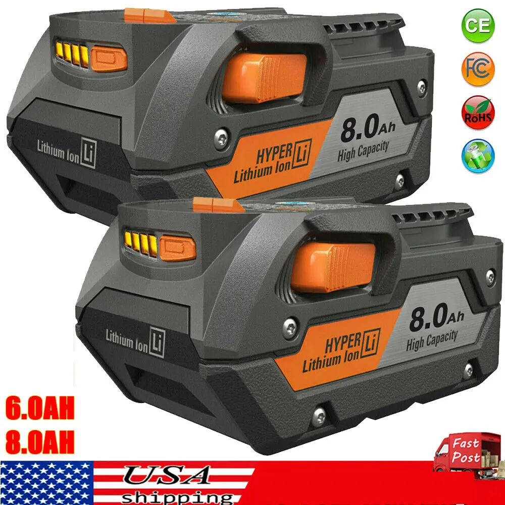 Large capacity 8.0Ah/6.0Ah Battery for Ridgid R840085 Hyper Lithium Rigid 18Volt R840087 Too