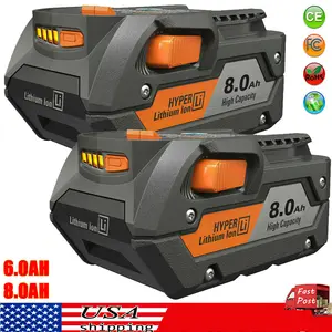 Large capacity 8.0Ah/6.0Ah Battery for Ridgid R840085 Hyper Lithium Rigid 18Volt R840087 Too