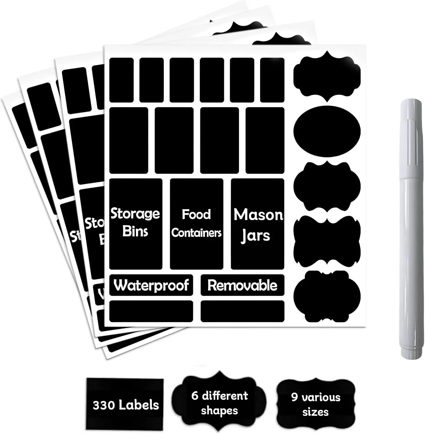 330 count  Labels Stickers for Jars, Chalkboard Labels for  Containers, Bottles, Blackboard Stickers with 1 Erasable Chalk Marker (Black)