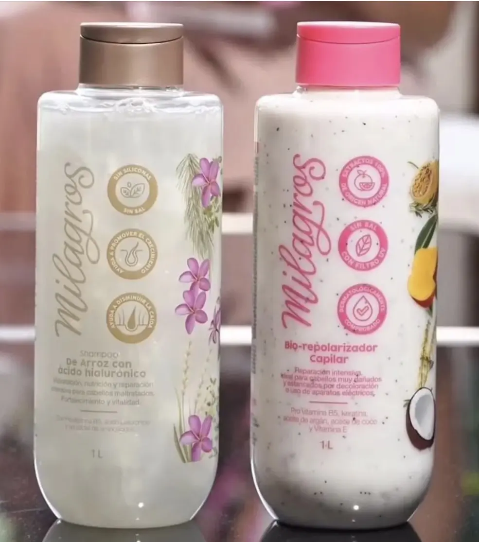 Bio-reporizador Capilar 1Litro + Shampoo de Arroz con Ácido Hialoronico 1Litro Milagros (2Pack)