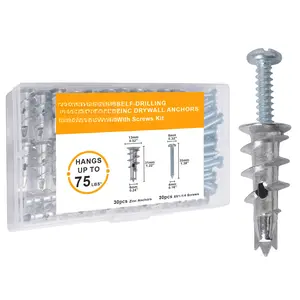 #8 Self Drilling Drywall Anchors Screw Kit - 30 Sets Dry Wall Anchors and Screw for Drywall with 30 Self-Tapping Thread Zinc Sheetrock Anchor 30#8 x 1-1/4'' 304 Screw 75LB Hanging (30 M Zinc)