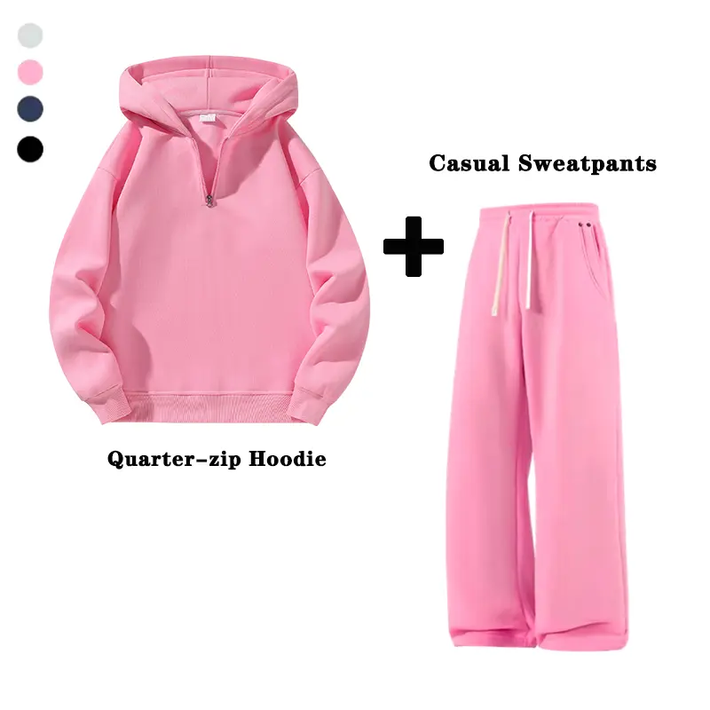 Men's 2-Piece Autumn Hooded Set - Half-Zip Long-Sleeve Sweatshirt, Elastic-Waist Drawstring Sweatpants, Minimalist Solid Color, for Daily Wear & Casual Sports