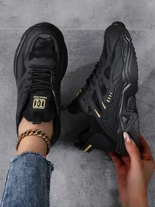 Women's Sporty Lace Up Platform Sneakers, Casual Comfortable Breathable Chunky Athletic Shoes, Fashionable Sports Shoes for Training & Gym, Sneakers Fashion Footwear