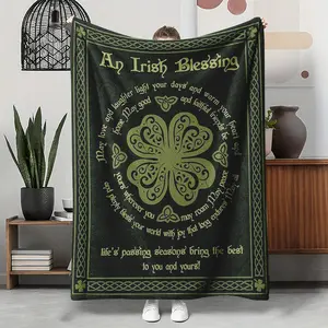 Irish Blessing Celtic Knot Flannel Throw Blanket - Reversible, Heat Warming, Snuggly Hugable, Warm Hug - Soft Cozy Nap Blanket for Bedroom Couch - St Patrick's Day Gift for Friends - Christmas Birthday Housewarming Present, Reversible Blanket Throws, Heat