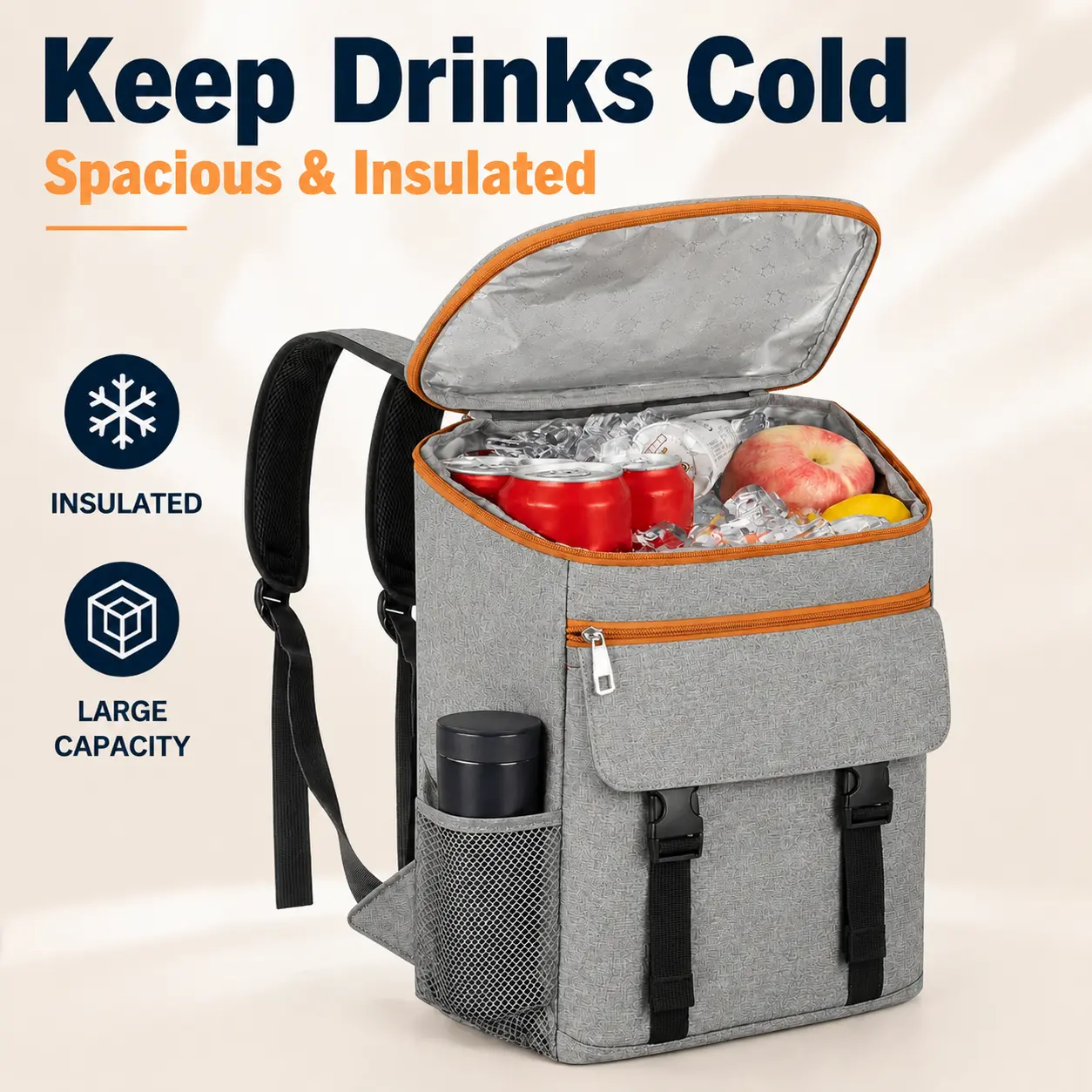 30-Can Insulated Cooler Backpack for Adults – Leak-Proof Backpack Cooler with Seamless PEVA Liner, Multiple Storage Pockets & Breathable Straps for Camping, Beach & Travel