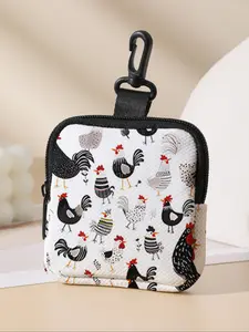 Chicken Pattern Coin Purse Wallet, Zipper Wallet Design, Durable Polyester Storage Bag, Digital Print Key Card Holder, Ideal Gift for All Seasons