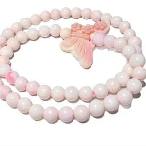 Natural Queen Conch Pink Shell Double Wrap Bracelet 6mm with Queen Conch Butterfly crystal high quality crystal bracelet