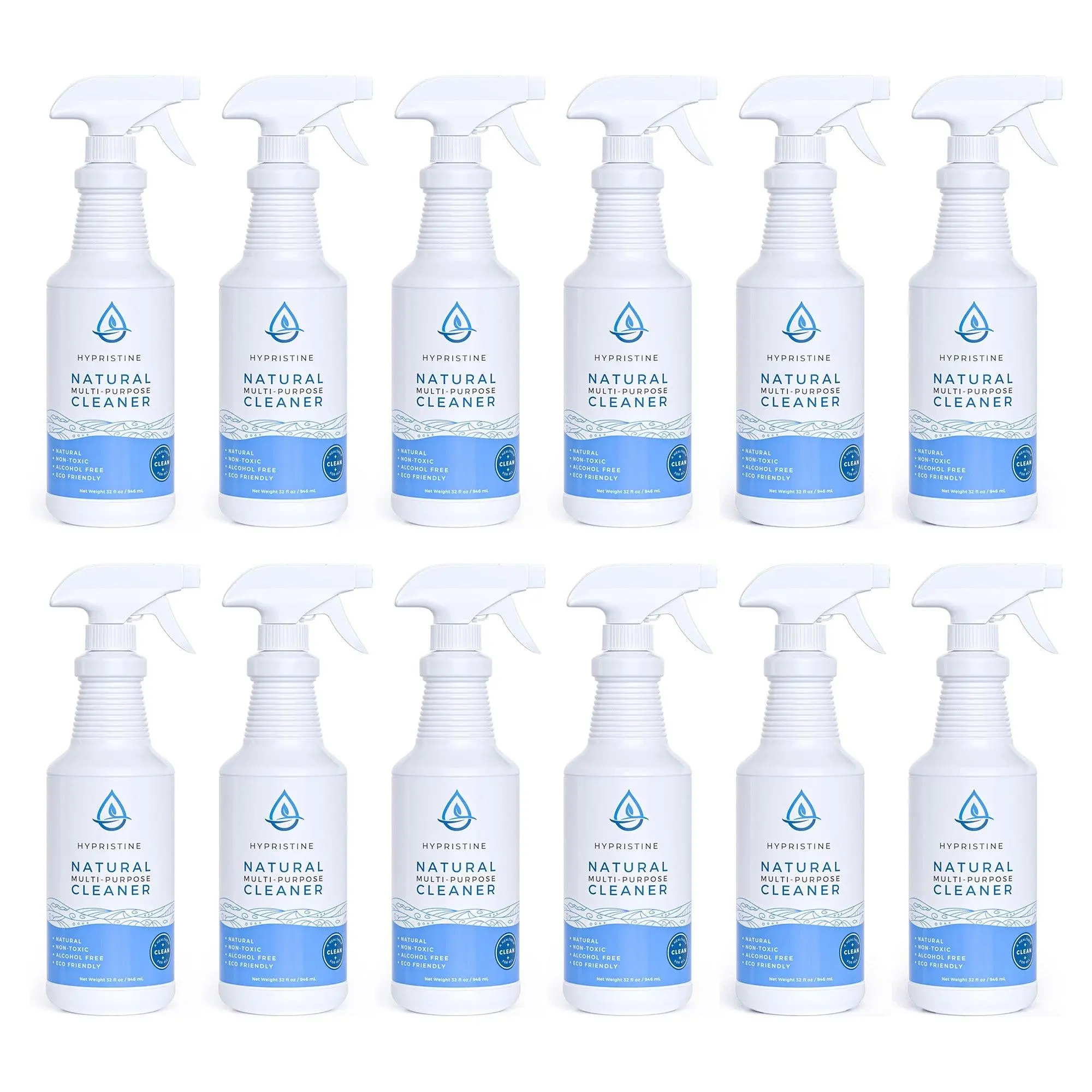Hypristine Natural Multipurpose Surface Cleaner, 32 fl oz Spray Bottles, 12 Pack