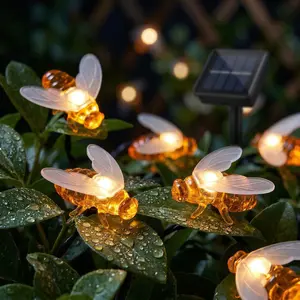 Solar Honey Bee String Lights for Kitchen Window Decor, Waterproof Fairy Lights for Outdoor Dining and Bistro Atmosphere