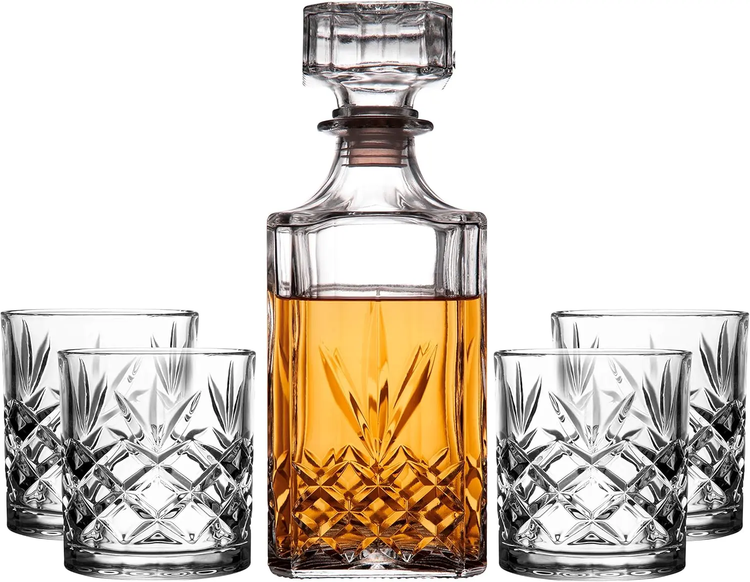 Royalty Art Kinsley Whiskey Glasses & Decanter Set | 5-Pc. Bundle