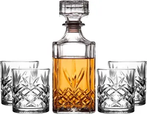 Royalty Art Kinsley Glasses Set with Decanter for Scotch, Bourbon, Cognac, and Liquor, Classic 5-Pc. Glass Bundle for Serving Alcohol, Pull Top Drink Stopper can whiskey cup friend gift drinking glass coffee mug tumbler gift