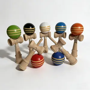 New Striped Kendama Professional-grade Kendama featuring a large-size dual-tone wooden ball and textured wooden handle. Designed for hand-eye coordination training and adult balance skill development.