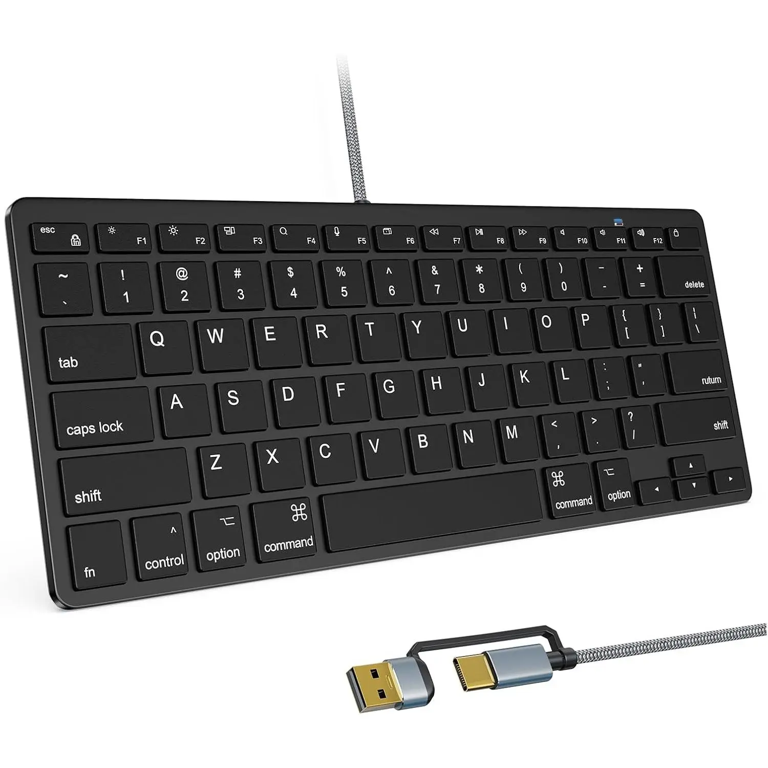 Ultra-Slim Wired Keyboard for  , USB & Type-C Conversion , 78 Scissor , Media Hotkeys, Compatible with MacBook, iMac Mini&Pro, Laptop Computers, Windows Desktop PC, Black