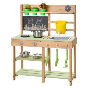 VEVOR Mud Kitchen, Outdoor Mud Kitchen for Kids, Wood Outdoor Play Kitchens with Stoves, Tank, Sink, Planting Shovels, Spatulas, Box, Cookware Pots and Accessories, Wooden Play Kitchens for Home, Lawn