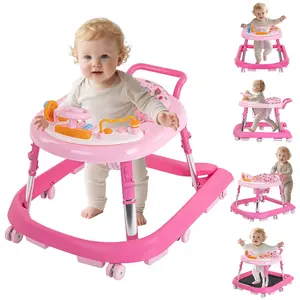 Foldable Baby Walker with Wheels |9 Adjustable Heights, Reinforced Frame, Activity Center with Music & Lights, Removable Tray, Two Rear Wheel Modes (Swivel or Forward-Only) for Babies 6-18 Months