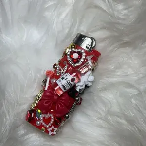 Custom Lighter - Red Design with Heart and Candy Accents, Includes Bottle and Cap, Unique Gift Holder