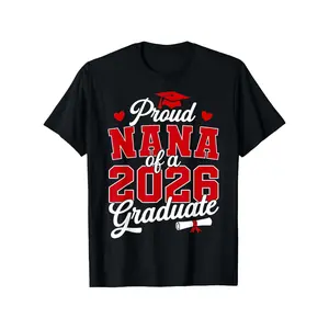 Men's Casual Vintage Oversized Short-Sleeve Graphic Tee - Proud Nana of 2026 Graduate Menswear, 100% Fabric, Round Neck, Print, S-XXXXXL Plus Size Funny T-Shirt