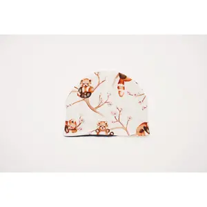 OAKLYNN EMF-Blocking Beanie Hat - Cherry Blossom Pandas Design - Silver Infused Bamboo Fabric - Protective & Comfortable for Babies 0-3 Months