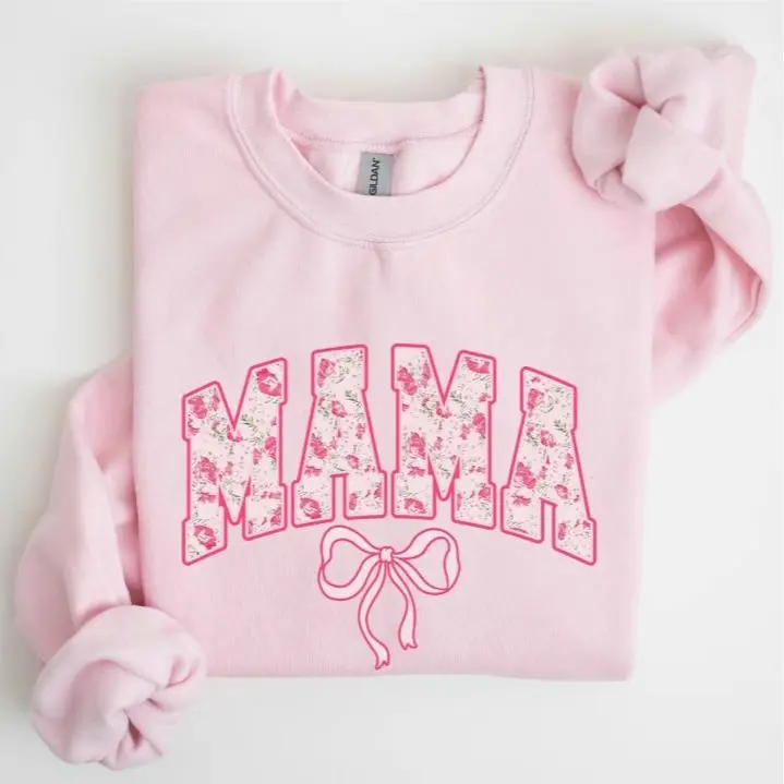 Mama, Coquette, Pink Bows, Trend, Girly, Soft Girl Era Sweatshirt, Women's Crew Neck, Crewneck
