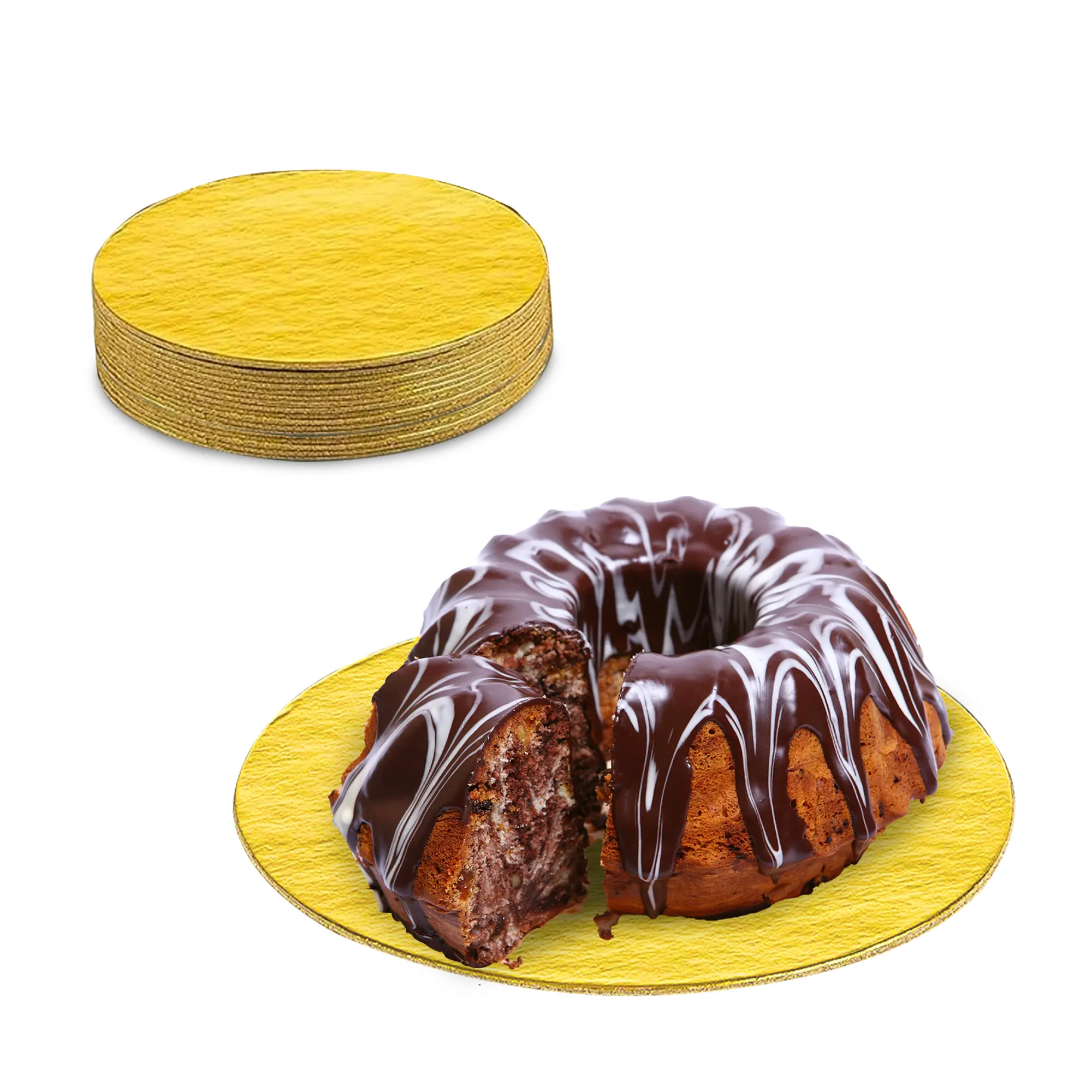 MT Products Gold Round Cardboard Pastry Dessert Board