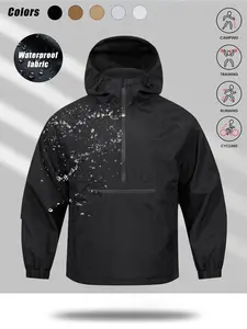 Men's Outdoor Sporty Hooded Jacket, Half-Zip Loose-Fit Design, Windproof Waterproof Woven Fabric, Large Pockets for Fall，Fall Outfits, Sports Jacket