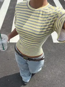 Women's Fashion Basic Striped Round Neck T-Shirt, Office Wear, Daily Commute, Casual Style, Comfortable Fit, Top