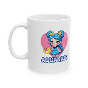 Cute Aquarius Zodiac Sign Ceramic Mug, Astrology Gift, Coffee Lover, Horoscope Mug, Birthday Gift, 11oz or 15oz