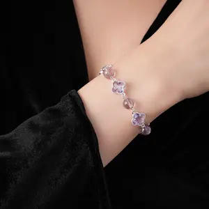 Purple crystal glass bead floral sweet and fresh bracelet DDSL0010, light luxury and high-end feel, 14K gold-plated