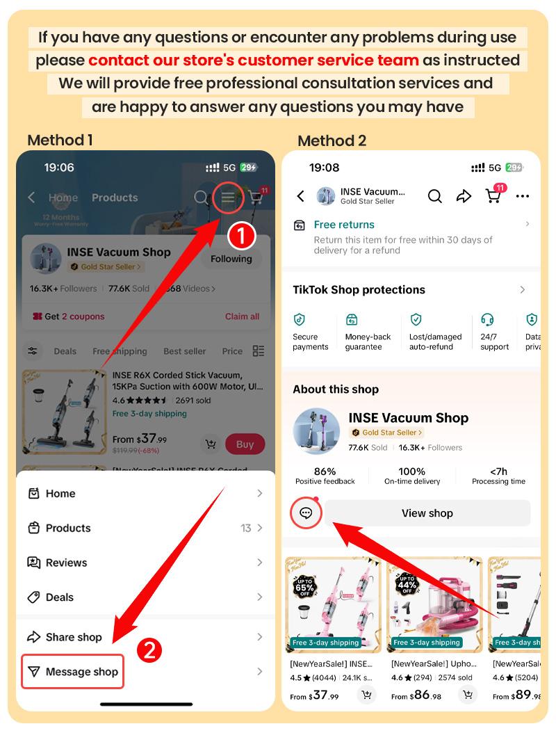 INSE Cordless Vacuum Cleaner, 6-in-1 Rechargeable Stick Vacuum, 45mins Runtime, Lightweight Portable Vacuum, Ultra-Quiet, Versatile for Home Hard Floor Pet Hair Car