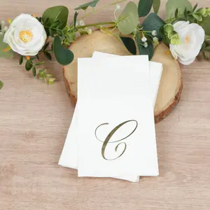 100-Pack Paper Dinner Napkins White with Gold Foil Monogram "C" – 8"x4" Folded, Disposable Party Napkins