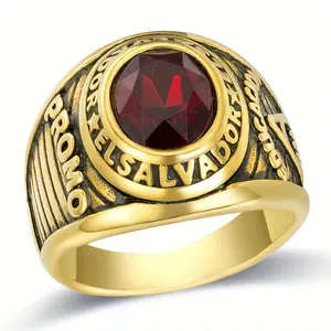 Luxury Hip Hop Style Stainless Steel Golden Ring for Men & Women - Non-Fading, Cubic Zirconia Inlay, Perfect for Weddings & Parties