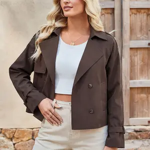 Short Trench Jacket for Women Double Breasted Streetwear Style Casual Fall Coat