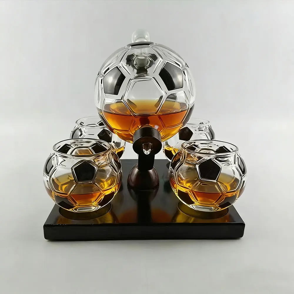 Whiskey Globe Decanter Set with Includes 4 soccer ball-shaped glass cups in Gift Box - Sturdy Home Bar Accessories for Liquor, Whiskey, Brandy, Gin, Rum, Tequila, Vodka, and Brandy
