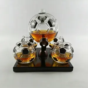 Whiskey Globe Decanter Set with Includes 4 soccer ball-shaped glass cups in Gift Box - Sturdy Home Bar Accessories for Liquor, Whiskey, Brandy, Gin, Rum, Tequila, Vodka, and Brandy