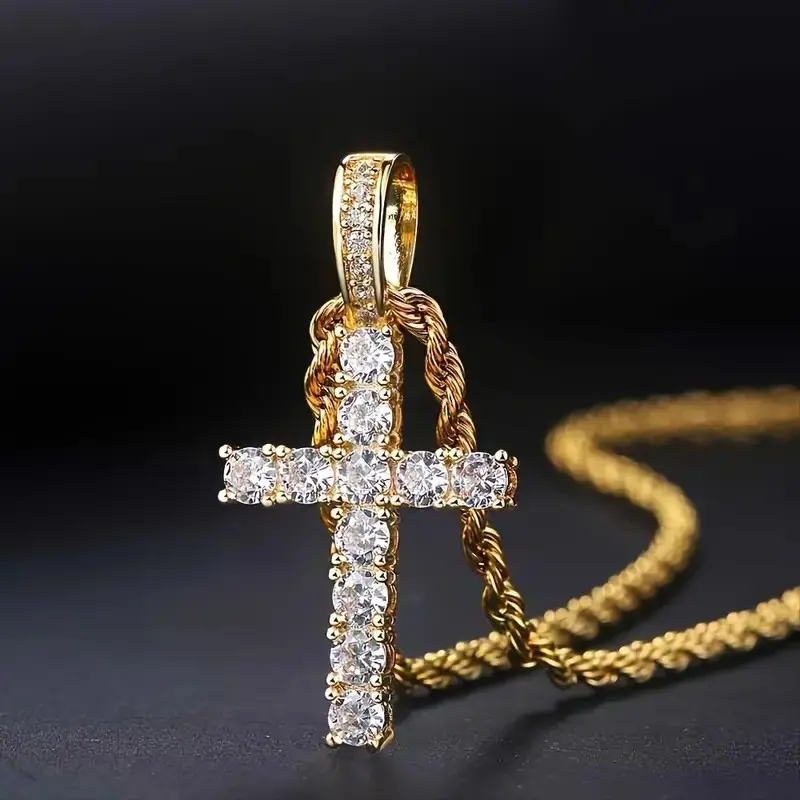 Gold small zircon cross (without chain)
