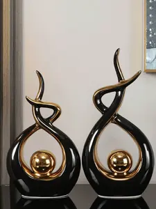 1 Piece Home Decor Modern Abstract Art Statue Ornament Desktop Decoration Dining Room Living Room Office Centerpiece (Black Gold)