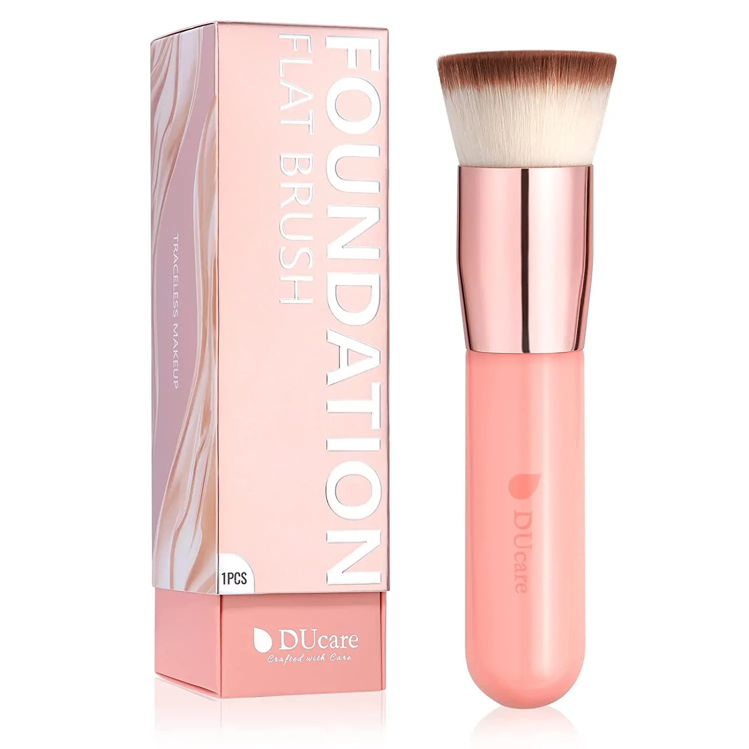 Ducare Foundation Brush for Liquid Makeup, Self Tanner Brush Flat Top Kabuki Professional Makeup Brushes Blending Mineral Powder Buffing Stippling Makeup Tools, Pink Doremi Beauty