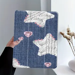 Y2K Denim Knitted Star Design iPad Case Transparent Acrylic Hard Back Panel With Pencil Slot, Suitable for Ipad mini pro air, Scratch-resistant, Magnetic, Ultra-thin Protective Case Suitable for Offices Schools and Homes