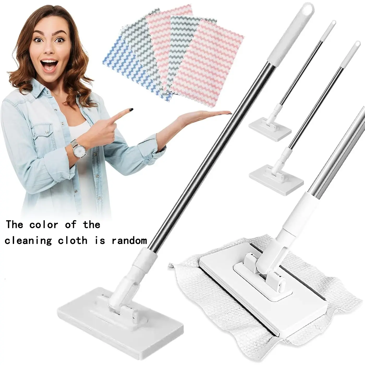 Snap Grip Mini Mop, Cloth Changing Mini Mop, Flat Mop Pads, Wet And Dry Use, Floor Mop, Disposable Cleaning Mop with 8/10 Reusable Cloths, Mop Replacement Set, Retractable Gap Dust Cleaner Flat Mops with Locking Head & Sweeping Cloths for Multi