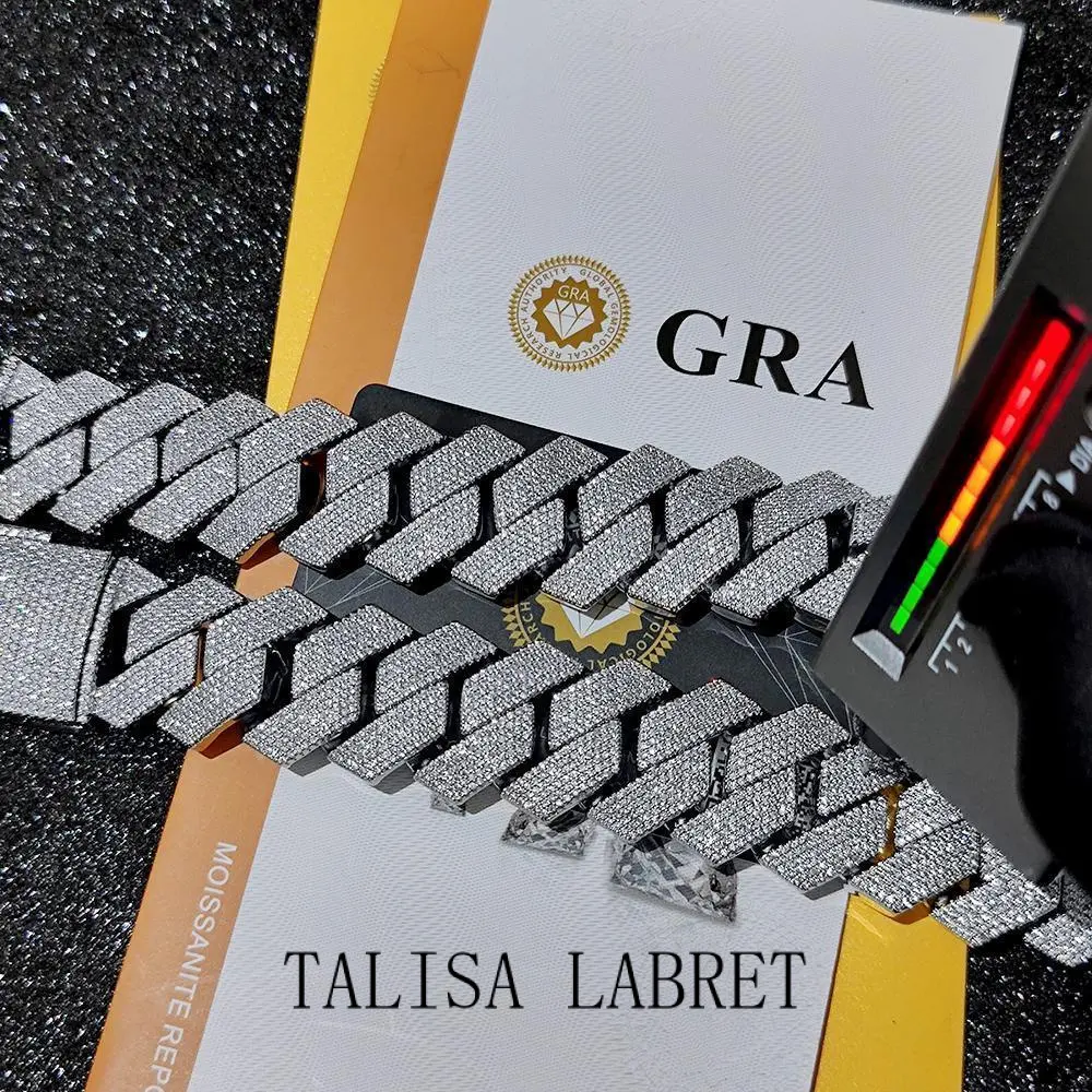925 Solid Silver VVS1 5A Quality Cuban Link Necklace - 25mm Wide with GRA, 6 Rows, Passes Diamond Test, Iced Out, for Rappers - 8/9/10/16/18/20/22/24/26 inch OptionsTALISA