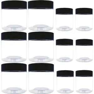 8 oz Plastic Containers with Lids and 4oz Small Containers (Set of 12) Plastic Jars with Lids Cosmetic Jar for Body Butter, Bath Salt, Slime and Beauty Product