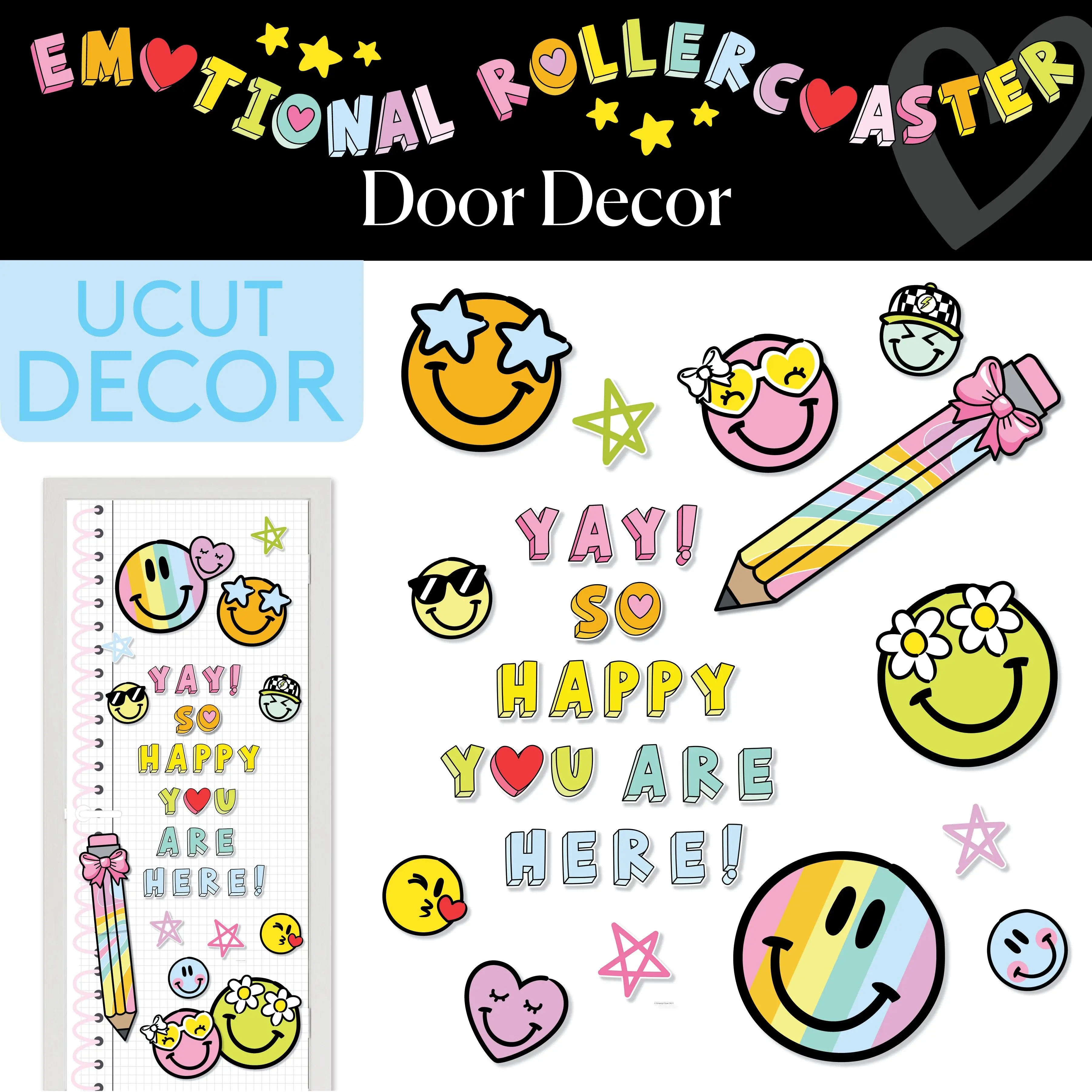 So Happy You Are Here Rainbow Pastel Classroom Door Decor | Emotional Rollercoaster