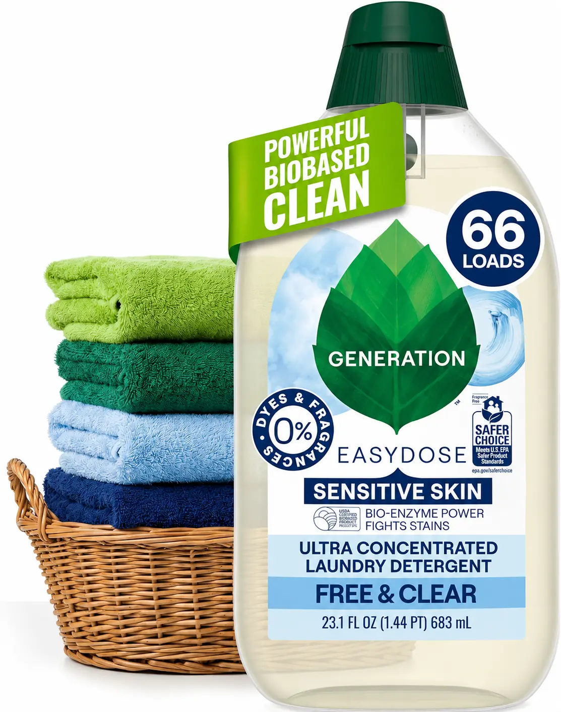 Ultra Concentrated Liquid Laundry Detergent, Free & Clear, 23.1 Fl Oz, EasyDose Auto Dosing, 66 Loads
