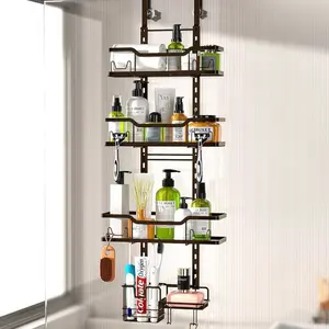 Skycarper 4 Tier Over The Door Wall Mount Shower Caddy for Bathroom, Hanging Shower Organizer Shelf Toothbrush Holder Soap Rack, Bronze