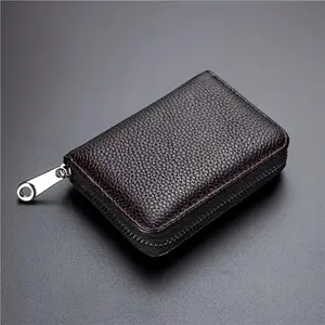 1PC Artificial leather card bag, suitable for both men and women, black wallet, multi slot, ultra-thin design, with zipper closure, safe and fashionable, card storage, minimalist design, durable stitching, card clip wallet