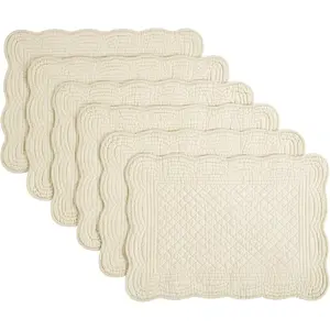 Quilted Placemats Set of 6 Washable-13x18 inches Rectangular Placemats for Kitchen Table-100% Cotton Fabric Rectangular Table Mats, (Flax) Coasters Tableware