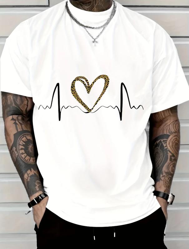 Black T-Shirt with Glitter Heartbeat Design for Valentine's Day