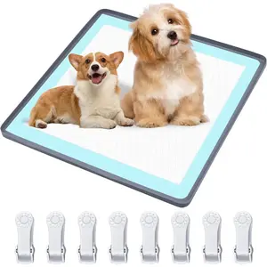 Pee Pad Holder for Dogs,Silicone Dog Potty Tray with 8 Clamps,High Edge Leak-Proof Puppy Pad Holder Fits Up to 24" x 24" Training Pads,Waterproof Indoor Pee Pad Holder for Dogs,Gray