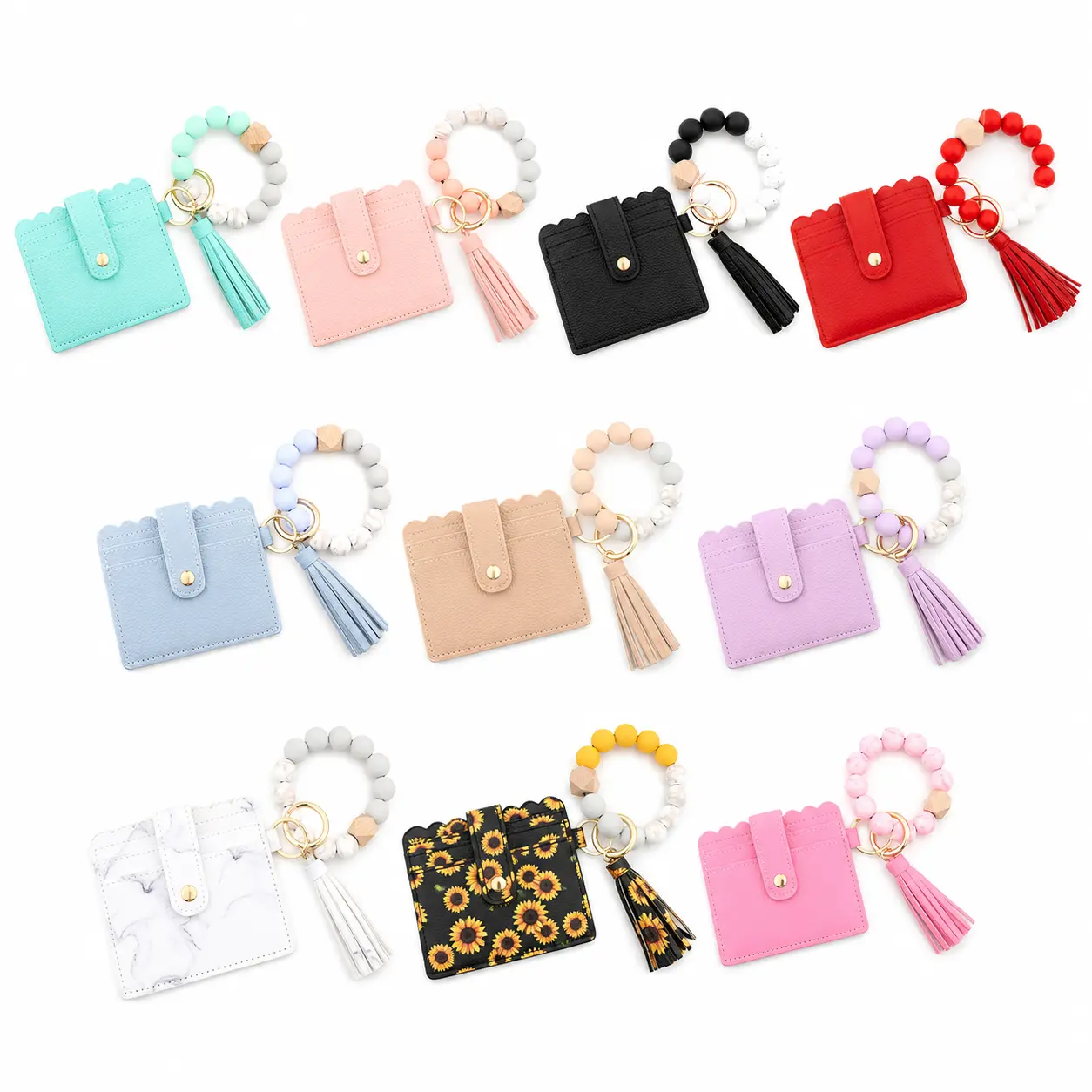Boho Beaded Wristlet Card Holder for Women, Silicone Bead Wallet with Tassel Bracelet, Credit Card Holder, Cute Mini Wallet Gift